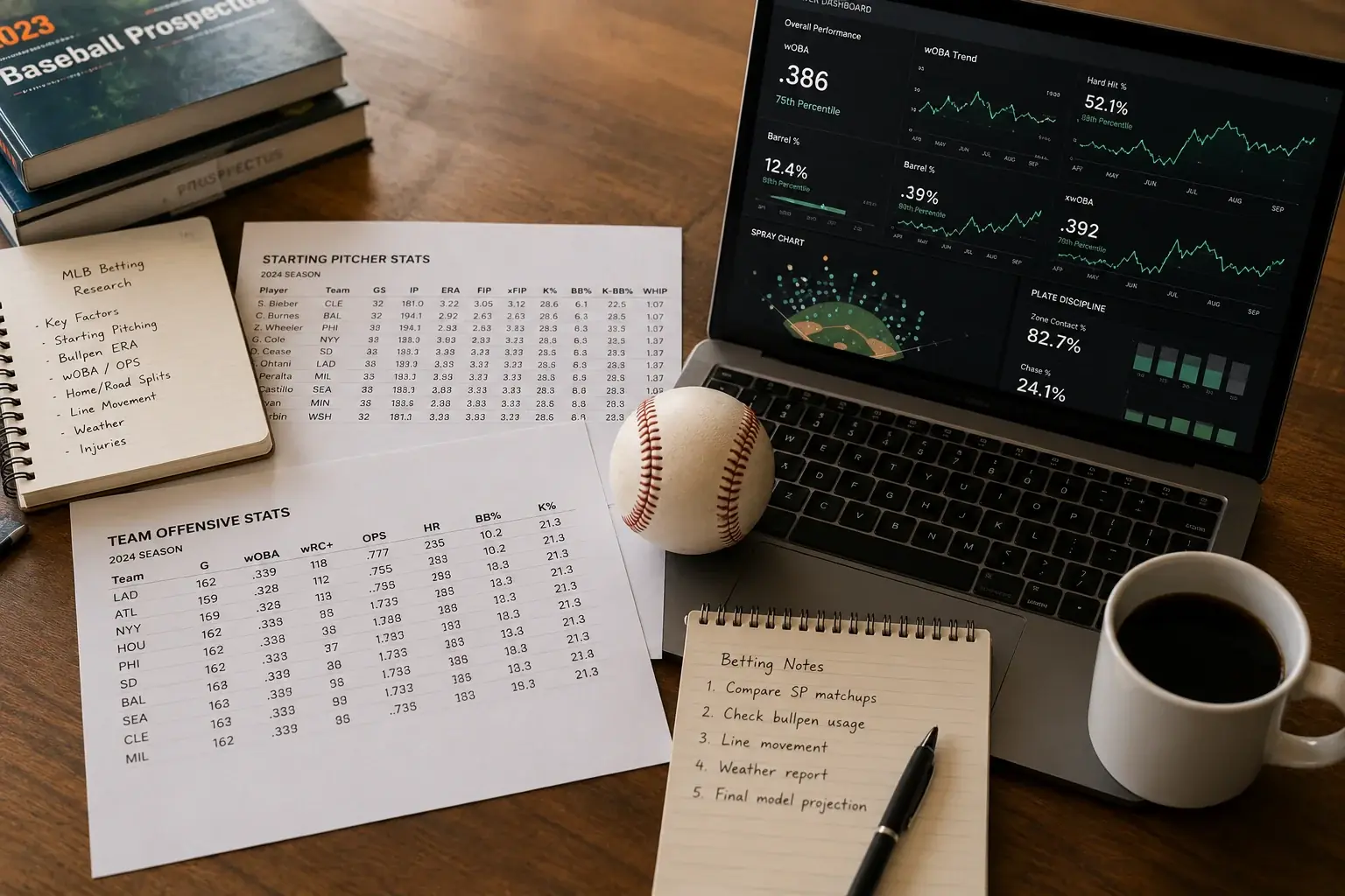 Advanced sabermetric stats wOBA xFIP BABIP displayed for MLB betting analysis
